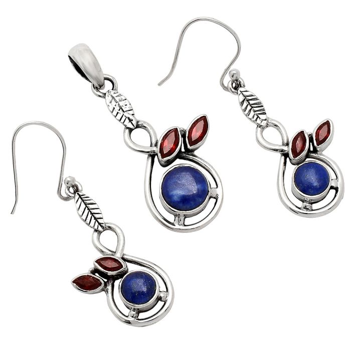 Lapis Lazuli and Garnet Pendant Earrings Set EXT01080 T-1013, 8x8 mm