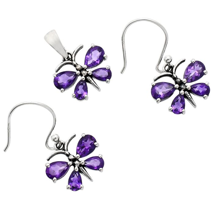 Butterfly - African Amethyst Pendant Earrings Set EXT01126 T-1014, 6x4 mm