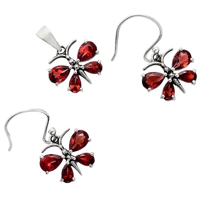 Butterfly - Hessonite Garnet Pendant Earrings Set EXT01142 T-1014, 6x4 mm