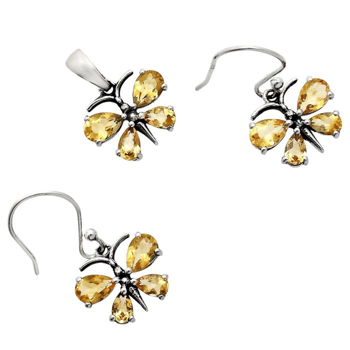 Butterfly - Citrine Pendant Earrings Set EXT01160 T-1014, 6x4 mm