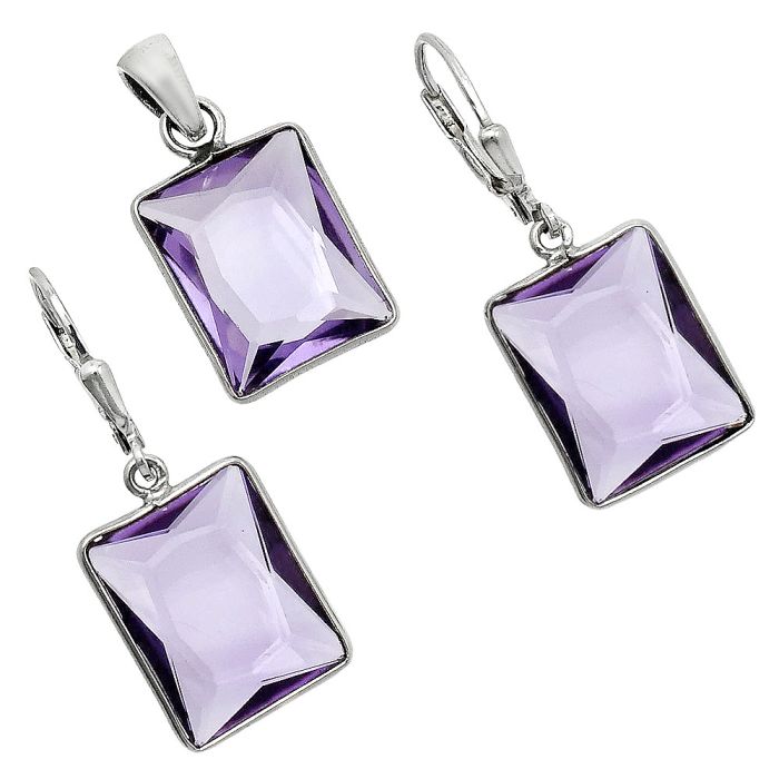 Amethyst Pendant Earrings Set EXT01222 T-1015, 12x16 mm