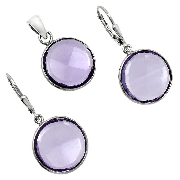 Amethyst Pendant Earrings Set EXT01223 T-1015, 16x16 mm