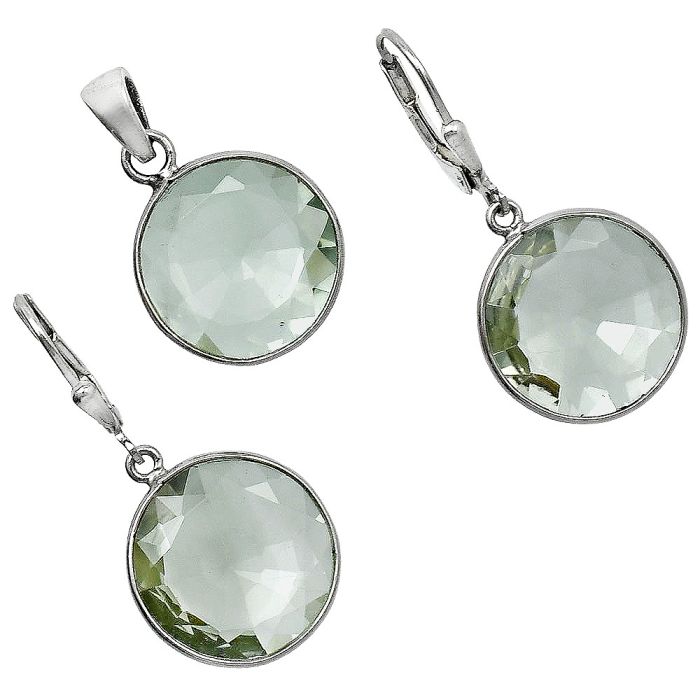 Prasiolite (Green Amethyst) Pendant Earrings Set EXT01225 T-1015, 16x16 mm