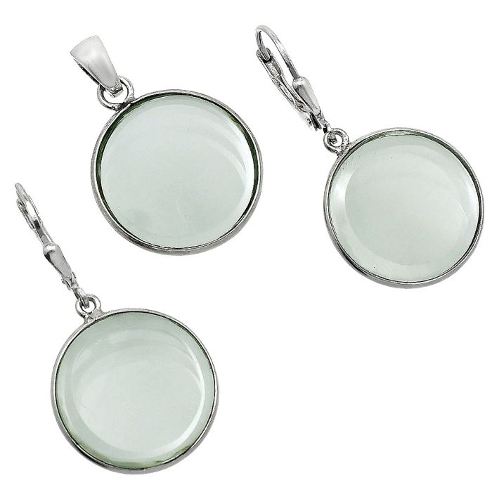 Prasiolite (Green Amethyst) Pendant Earrings Set EXT01226 T-1015, 19x19 mm