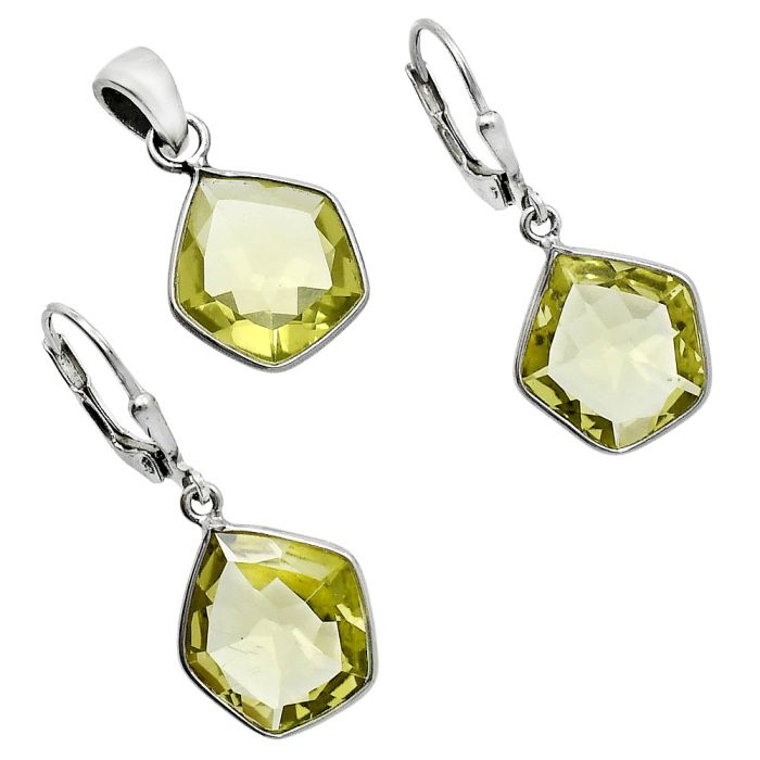 Lemon Quartz Pendant Earrings Set EXT01227 T-1015, 13x14 mm