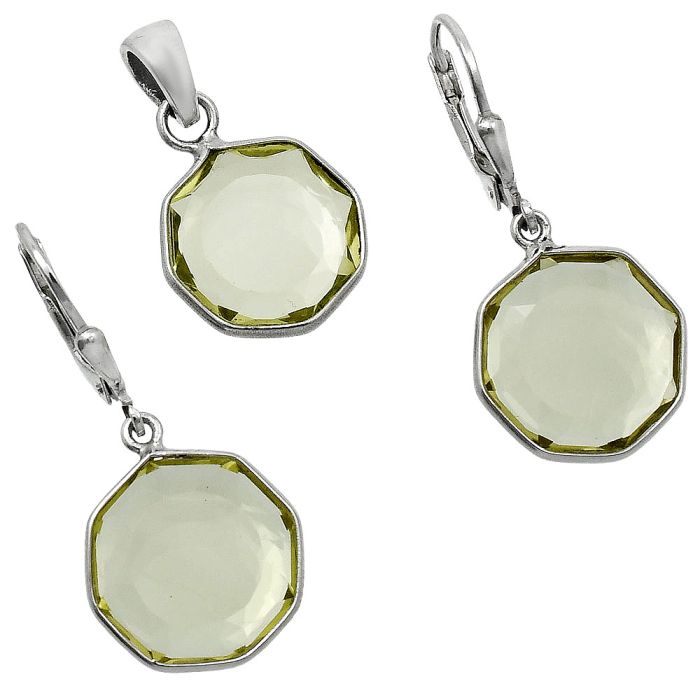 Lemon Quartz Pendant Earrings Set EXT01228 T-1015, 14x14 mm