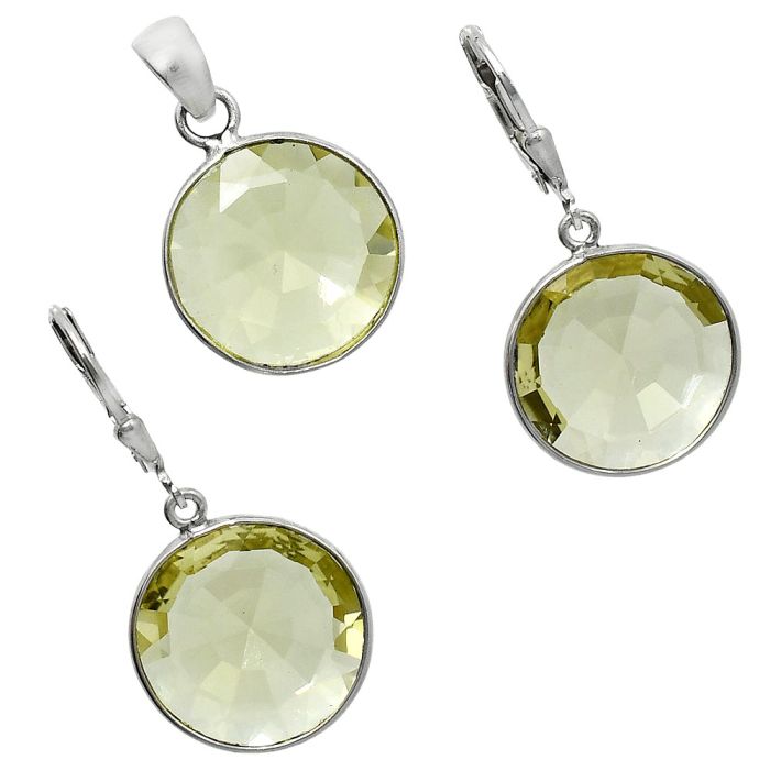 Lemon Quartz Pendant Earrings Set EXT01230 T-1015, 16x16 mm