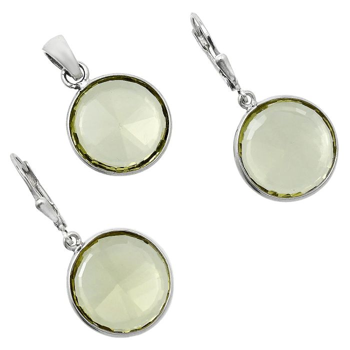 Lemon Quartz Pendant Earrings Set EXT01231 T-1015, 16x16 mm