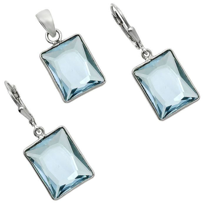 Sky Blue Topaz Pendant Earrings Set EXT01232 T-1015, 12x15 mm