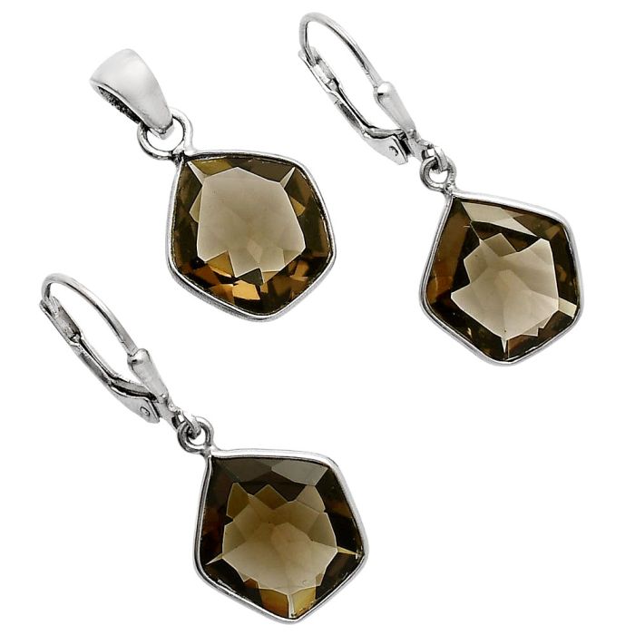 Smoky Quartz Pendant Earrings Set EXT01238 T-1015, 13x14 mm