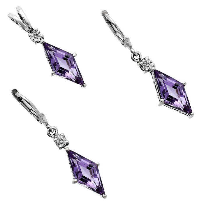 Amethyst and Moissanite Pendant Earrings Set EXT01247 T-1016, 7x16 mm