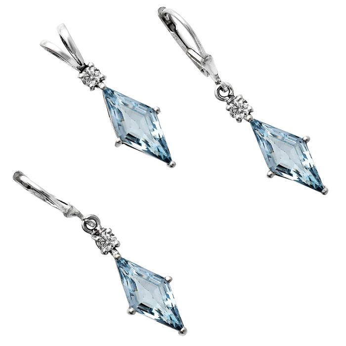 Sky Blue Topaz and Moissanite Pendant Earrings Set EXT01262 T-1016, 7x16 mm