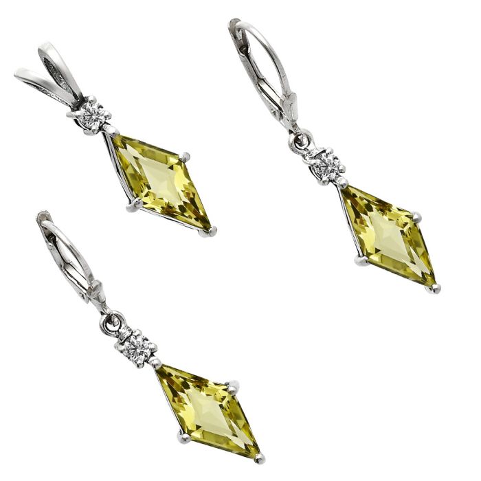 Green Gold and Moissanite Pendant Earrings Set EXT01264 T-1016, 7x16 mm