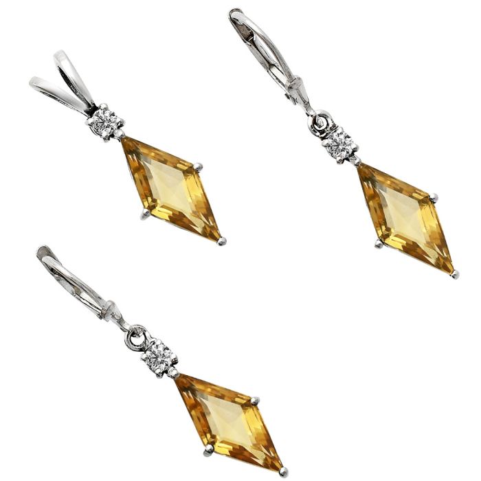 Citrine and Moissanite Pendant Earrings Set EXT01267 T-1016, 7x16 mm