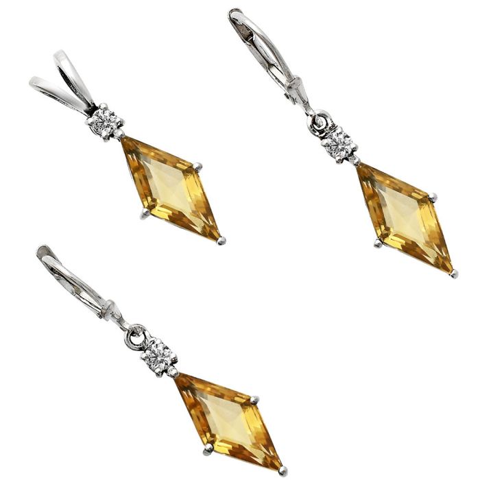 Citrine and Moissanite Pendant Earrings Set EXT01268 T-1016, 7x16 mm