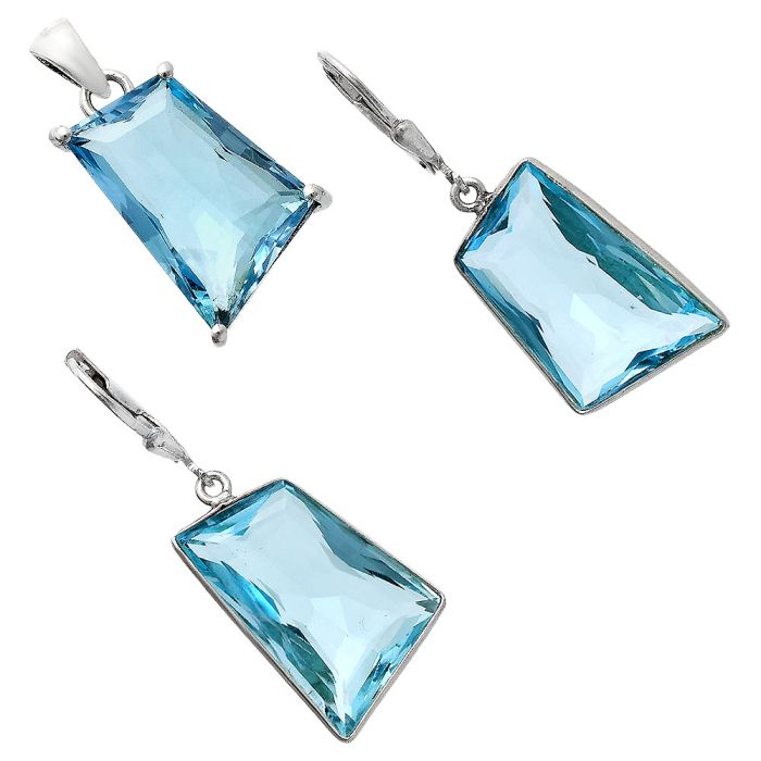 Sky Blue Topaz Pendant Earrings Set EXT01276 T-1017, 14x21 mm