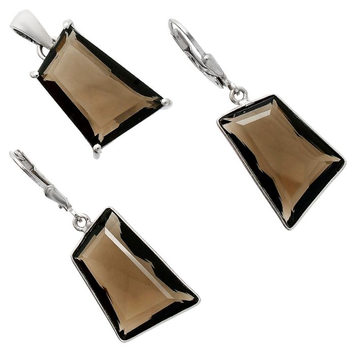 Smoky Quartz Pendant Earrings Set EXT01280 T-1017, 14x21 mm