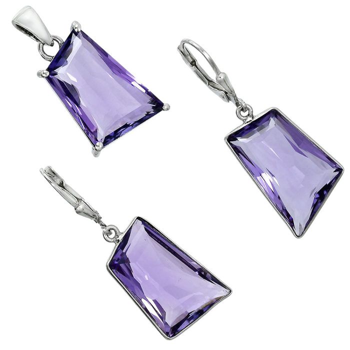 Amethyst Pendant Earrings Set EXT01293 T-1017, 14x21 mm