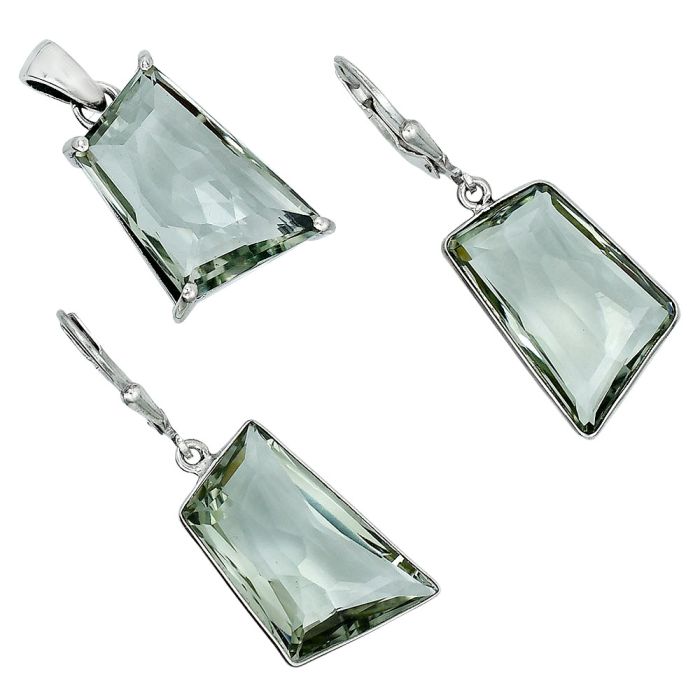 Prasiolite (Green Amethyst) Pendant Earrings Set EXT01337 T-1017, 14x21 mm