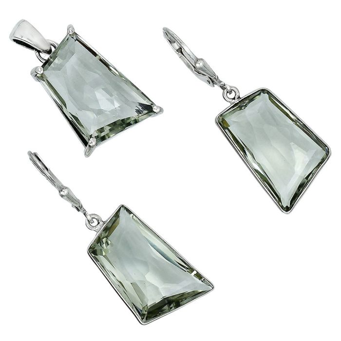 Prasiolite (Green Amethyst) Pendant Earrings Set EXT01338 T-1017, 14x21 mm