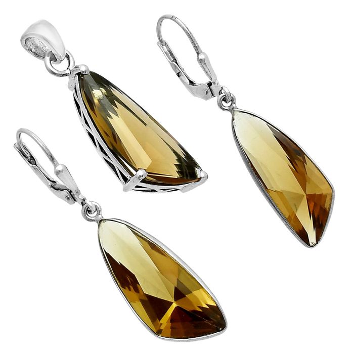 Whiskey Quartz Pendant Earrings Set EXT01365 T-1017, 9x24 mm