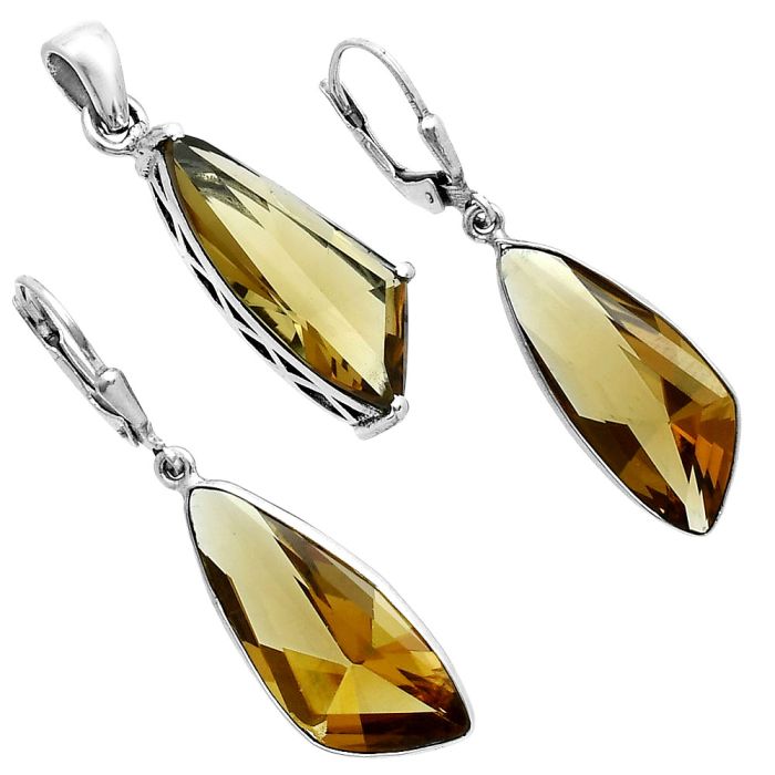 Whiskey Quartz Pendant Earrings Set EXT01366 T-1017, 9x24 mm