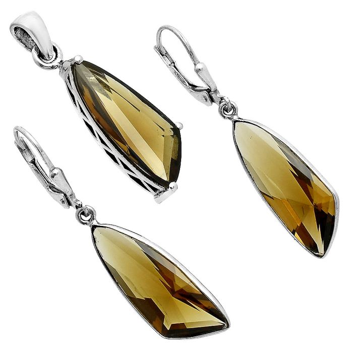 Cognac Quartz Pendant Earrings Set EXT01368 T-1017, 9x24 mm