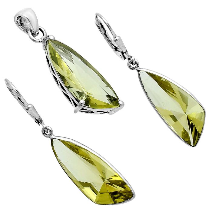 Green Gold Pendant Earrings Set EXT01387 T-1017, 9x24 mm