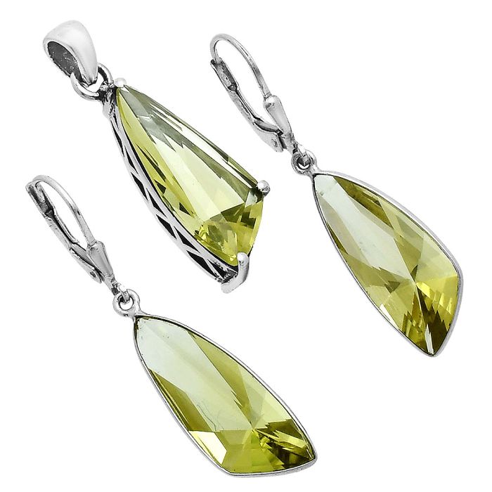 Green Gold Pendant Earrings Set EXT01407 T-1017, 9x24 mm