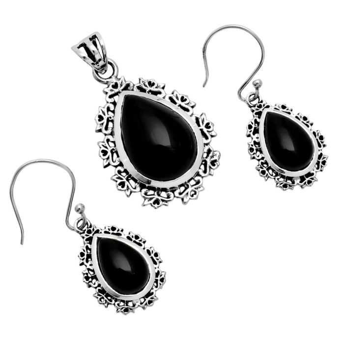 Black Onyx Pendant Earrings Set EXT01433 T-1018, 13x18 mm