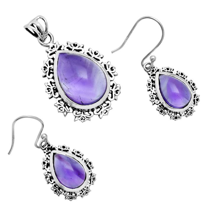 Amethyst Pendant Earrings Set EXT01439 T-1018, 13x18 mm