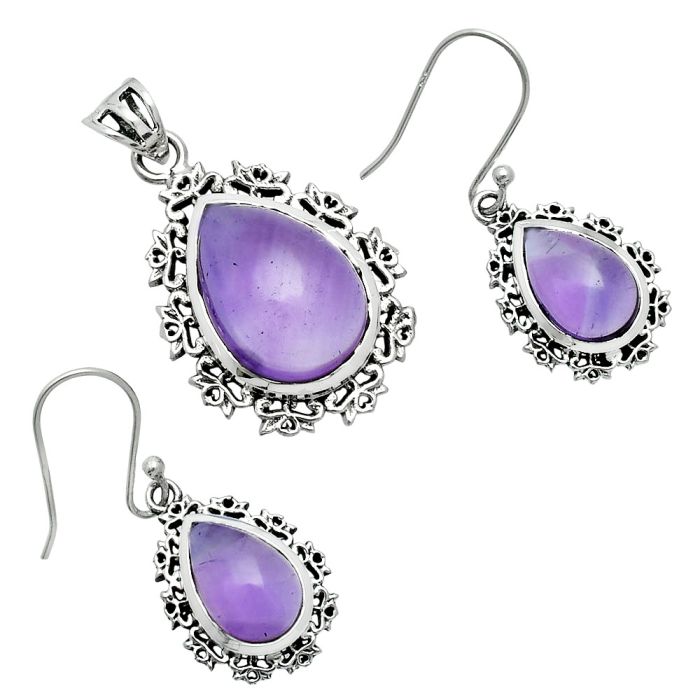 Amethyst Pendant Earrings Set EXT01440 T-1018, 13x18 mm