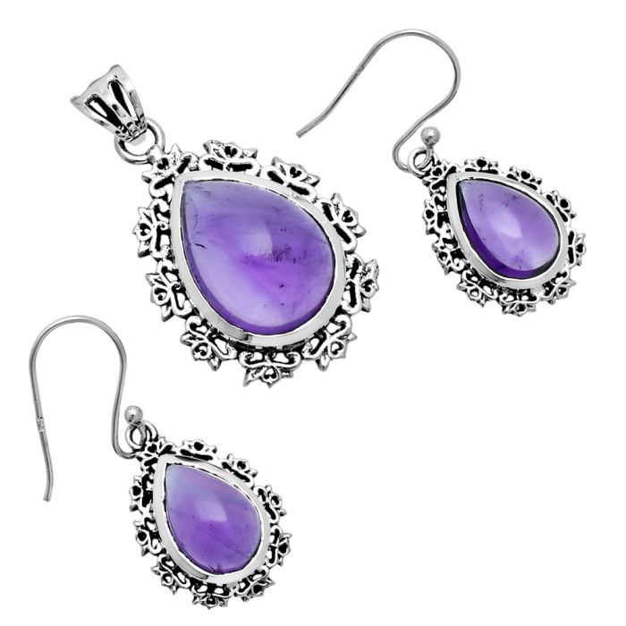 Amethyst Pendant Earrings Set EXT01441 T-1018, 13x18 mm