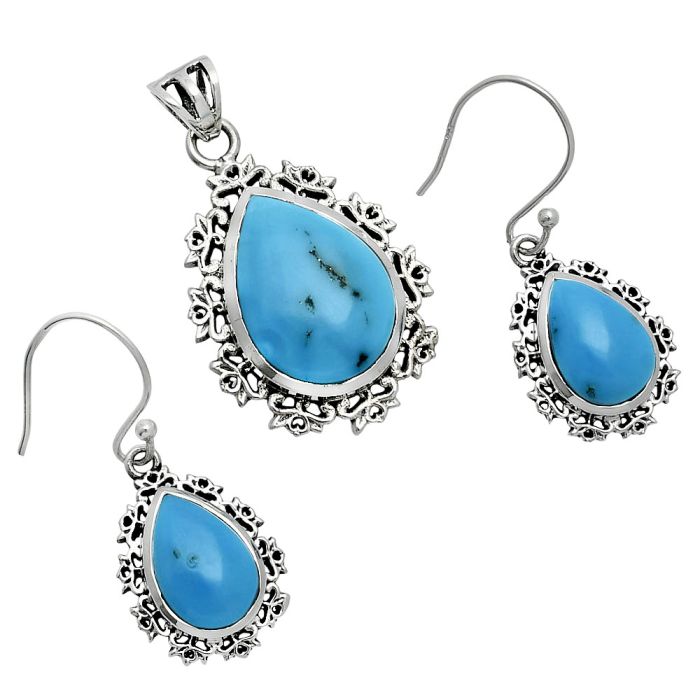 Natural Turquoise Morenci Mine Pendant Earrings Set EXT01442 T-1018, 13x18 mm