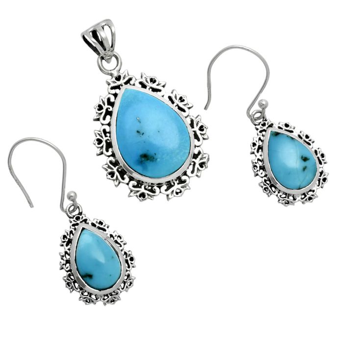 Natural Turquoise Morenci Mine Pendant Earrings Set EXT01445 T-1018, 13x18 mm