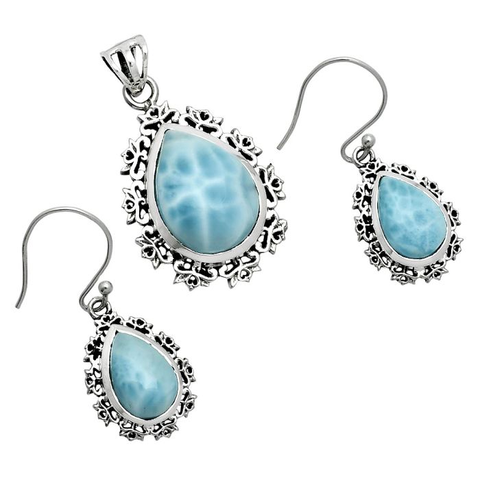 Larimar (Dominican Republic) Pendant Earrings Set EXT01456 T-1018, 13x18 mm