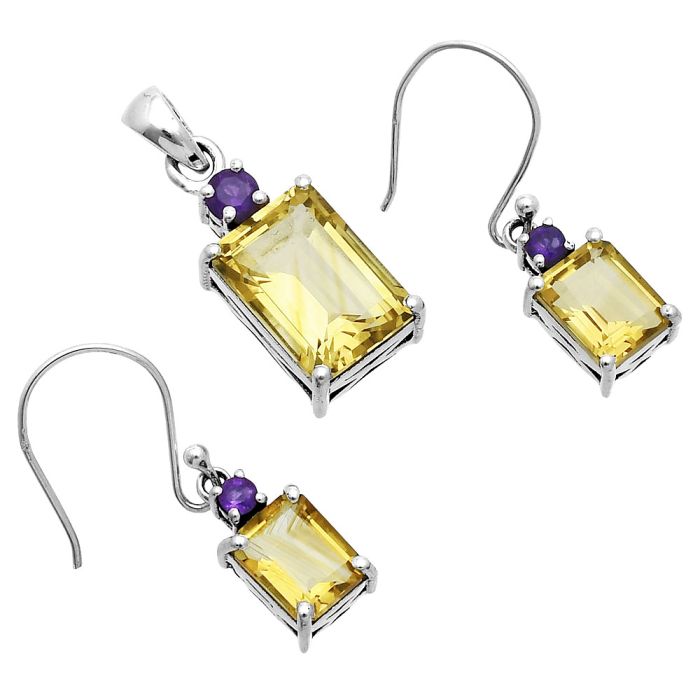 Citrine and Amethyst Pendant Earrings Set EXT01468 T-1019, 10x14 mm