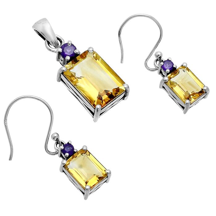 Citrine and Amethyst Pendant Earrings Set EXT01475 T-1019, 10x14 mm