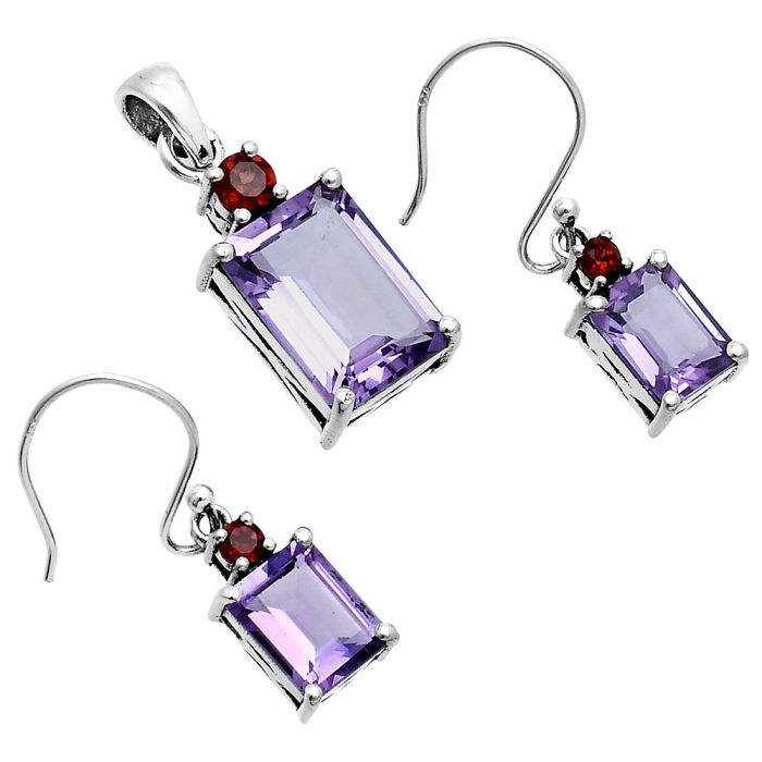 Amethyst and Garnet Pendant Earrings Set EXT01480 T-1019, 10x14 mm