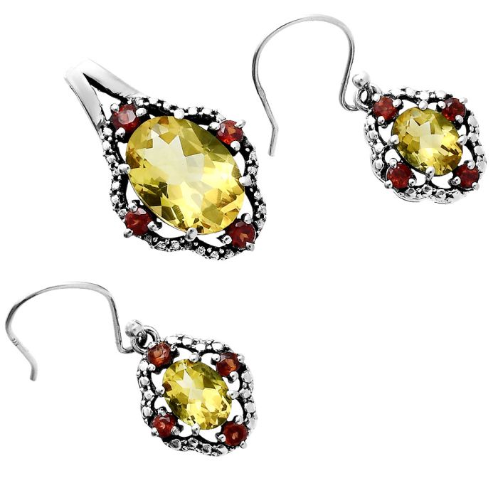 Citrine and Garnet Pendant Earrings Set EXT01521 T-1020, 10x14 mm