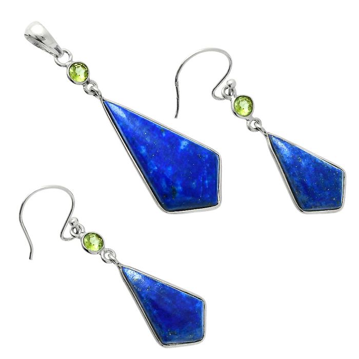 Lapis Lazuli and Peridot Pendant Earrings Set EXT01540 T-1010, 15x29 mm