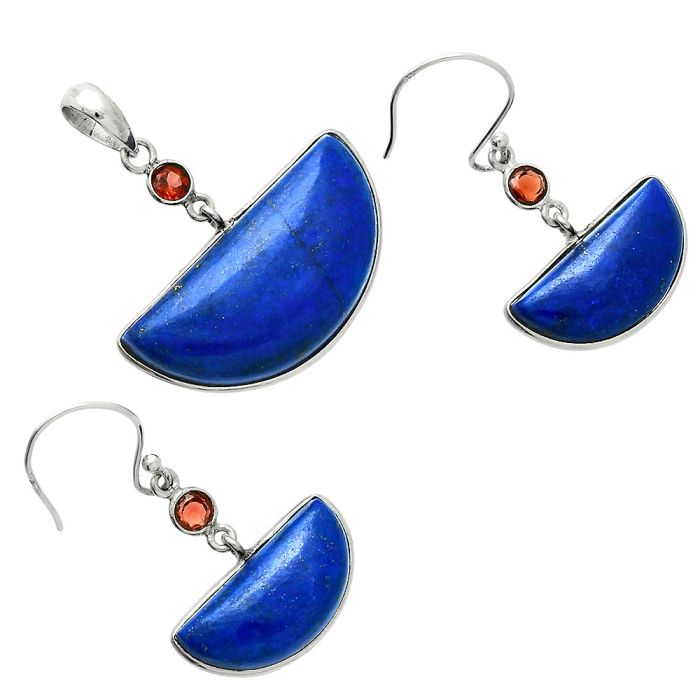 Lapis Lazuli and Garnet Pendant Earrings Set EXT01541 T-1010, 15x30 mm