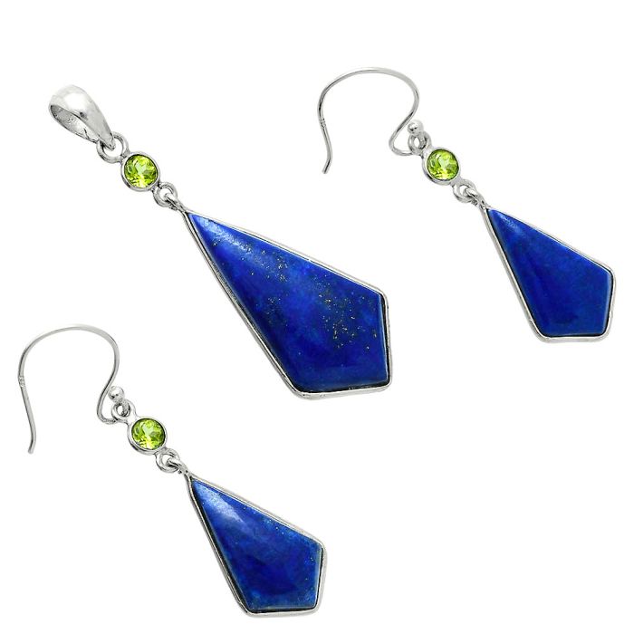 Lapis Lazuli and Peridot Pendant Earrings Set EXT01543 T-1010, 14x29 mm