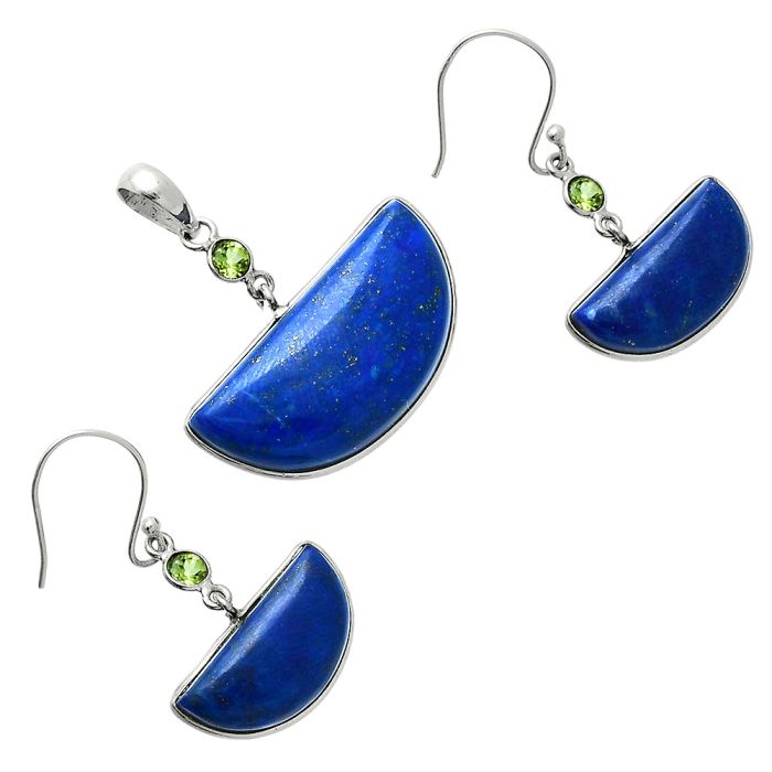 Lapis Lazuli and Peridot Pendant Earrings Set EXT01544 T-1010, 15x30 mm