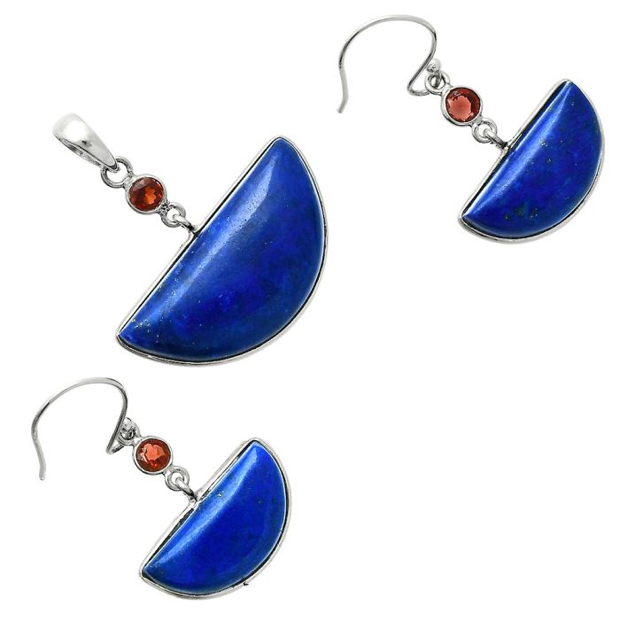 Lapis Lazuli and Garnet Pendant Earrings Set EXT01545 T-1010, 15x30 mm