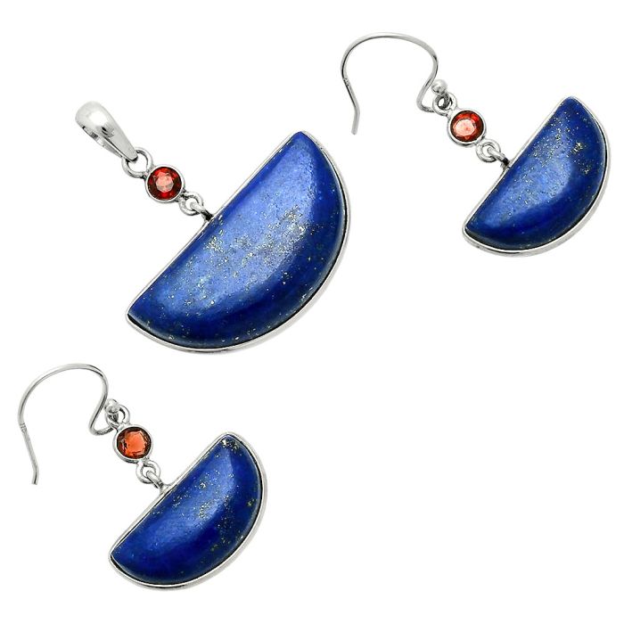 Lapis Lazuli and Garnet Pendant Earrings Set EXT01546 T-1010, 10x20 mm