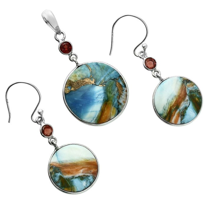 Spiny Oyster Turquoise and Garnet Pendant Earrings Set EXT01589 T-1010, 16x16 mm