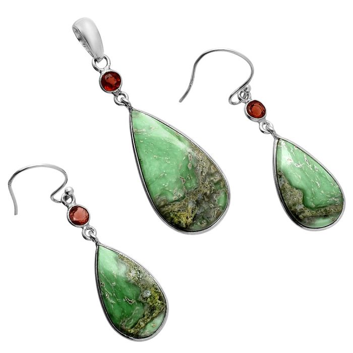 Utah Variscite and Garnet Pendant Earrings Set EXT01633 T-1010, 15x27 mm