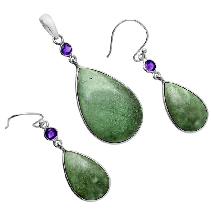 Utah Variscite and Amethyst Pendant Earrings Set EXT01634 T-1010, 18x28 mm