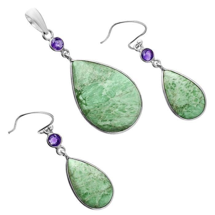 Utah Variscite and Amethyst Pendant Earrings Set EXT01635 T-1010, 18x26 mm